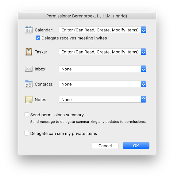 outlook for mac 2011 calendar permissions greyed out
